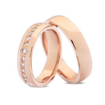 Nuran - Vielsesringe i 14 kt Rosaguld m. 0,40 ct brillanter